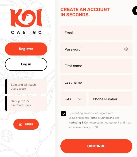koi casino create account