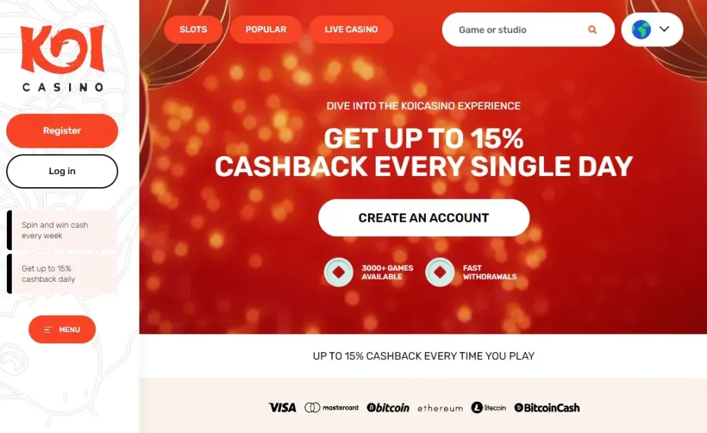 koi casino mainpage